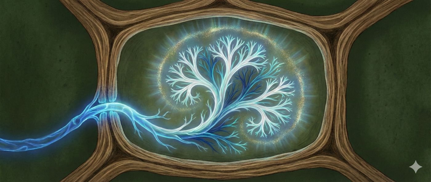 Illustration of an arbuscular mycorrhizal fungus branching inside a plant root cell.